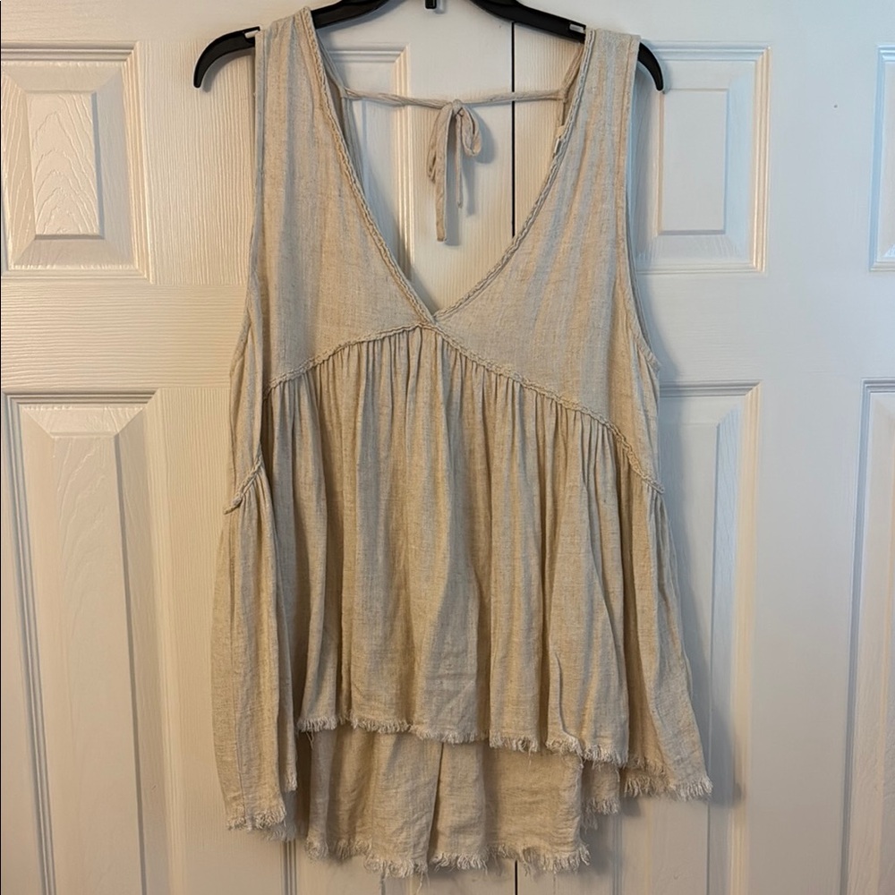 Women’s Sleeveless Tie-Back Tank Top in Natural Beige
